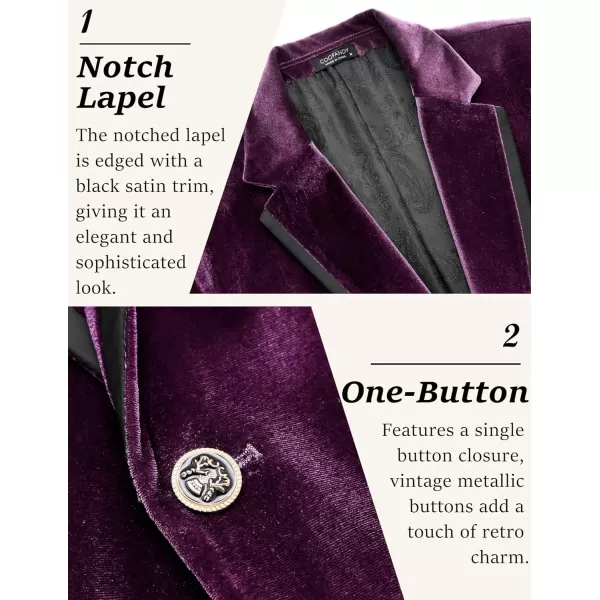 COOFANDY Men's Velvet Blazer Notched Lapel One Button Velour Tuxedo Jacket for Prom Wedding Party Dinner