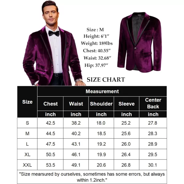 COOFANDY Men's Velvet Blazer Notched Lapel One Button Velour Tuxedo Jacket for Prom Wedding Party Dinner