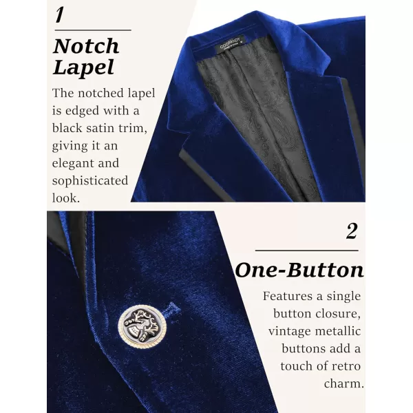 COOFANDY Men's Velvet Blazer Notched Lapel One Button Velour Tuxedo Jacket for Prom Wedding Party Dinner