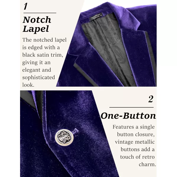 COOFANDY Men's Velvet Blazer Notched Lapel One Button Velour Tuxedo Jacket for Prom Wedding Party Dinner