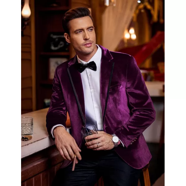 COOFANDY Men's Velvet Blazer Notched Lapel One Button Velour Tuxedo Jacket for Prom Wedding Party Dinner