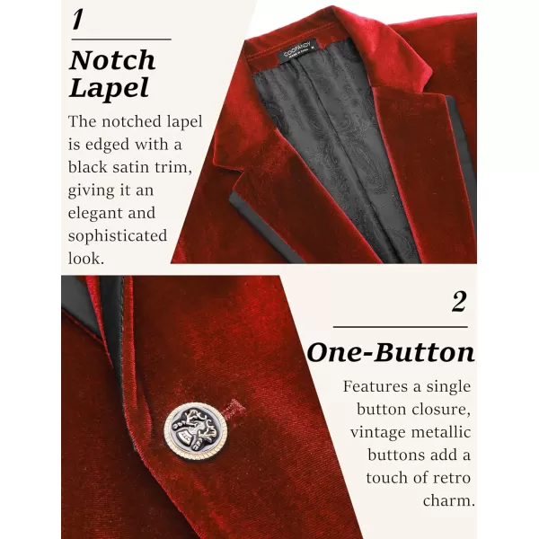 COOFANDY Men's Velvet Blazer Notched Lapel One Button Velour Tuxedo Jacket for Prom Wedding Party Dinner