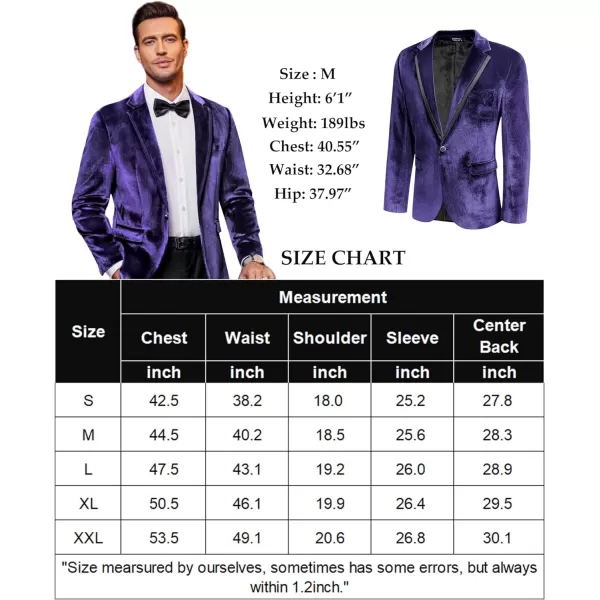 COOFANDY Men's Velvet Blazer Notched Lapel One Button Velour Tuxedo Jacket for Prom Wedding Party Dinner