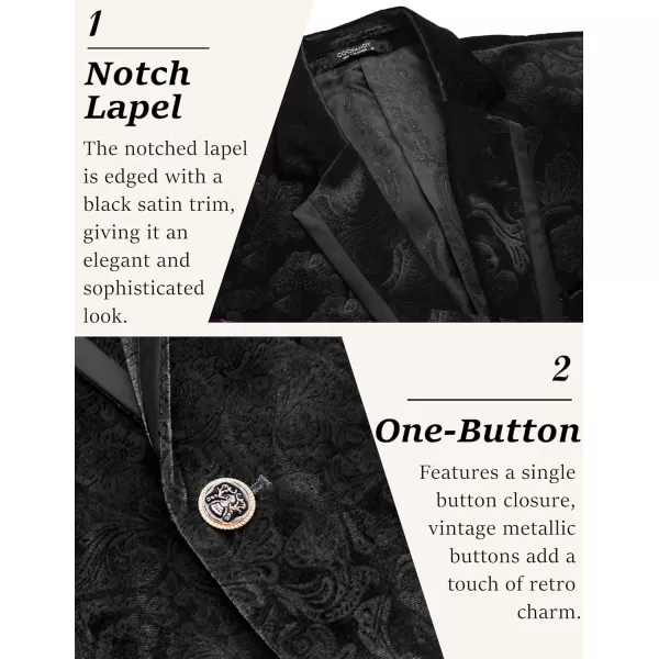 COOFANDY Men's Velvet Blazer Notched Lapel One Button Velour Tuxedo Jacket for Prom Wedding Party Dinner