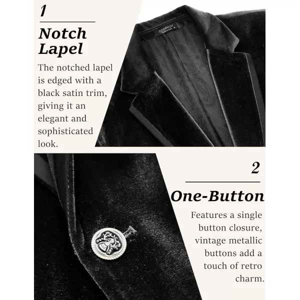 COOFANDY Men's Velvet Blazer Notched Lapel One Button Velour Tuxedo Jacket for Prom Wedding Party Dinner