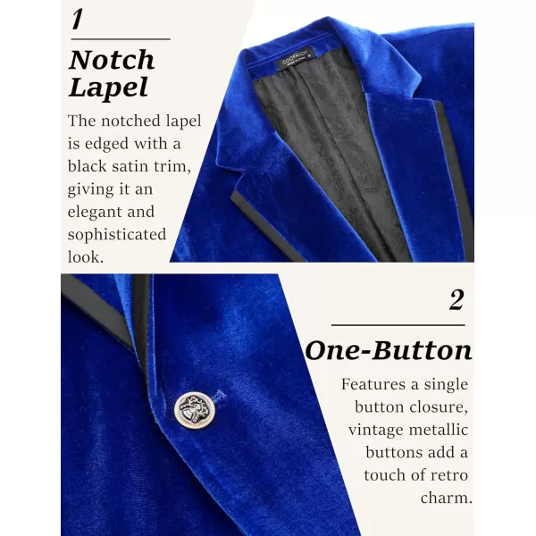 COOFANDY Men's Velvet Blazer Notched Lapel One Button Velour Tuxedo Jacket for Prom Wedding Party Dinner