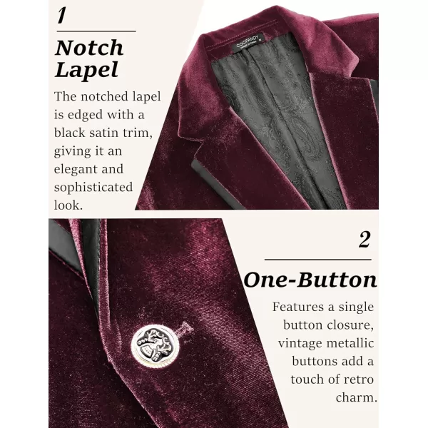 COOFANDY Men's Velvet Blazer Notched Lapel One Button Velour Tuxedo Jacket for Prom Wedding Party Dinner