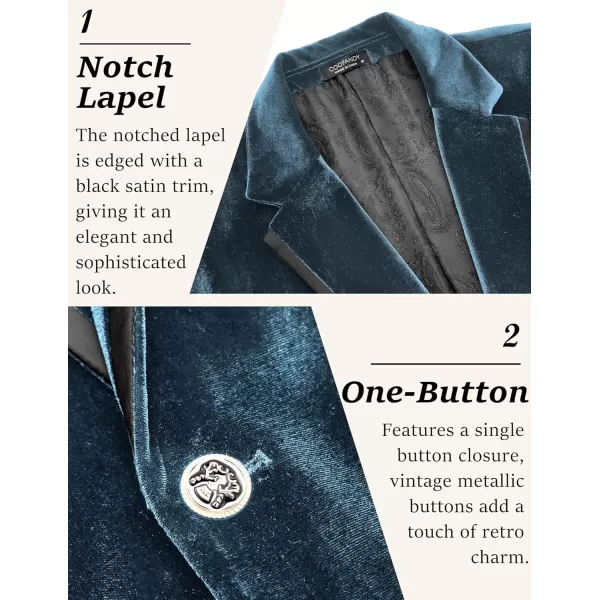 COOFANDY Men's Velvet Blazer Notched Lapel One Button Velour Tuxedo Jacket for Prom Wedding Party Dinner