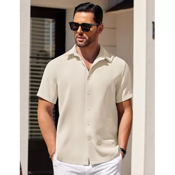 COOFANDY Mens Waffle Shirt Short Sleeve Button Down Shirts Casual Beach Vacation Shirts Textured Wrinkle Free Shirts