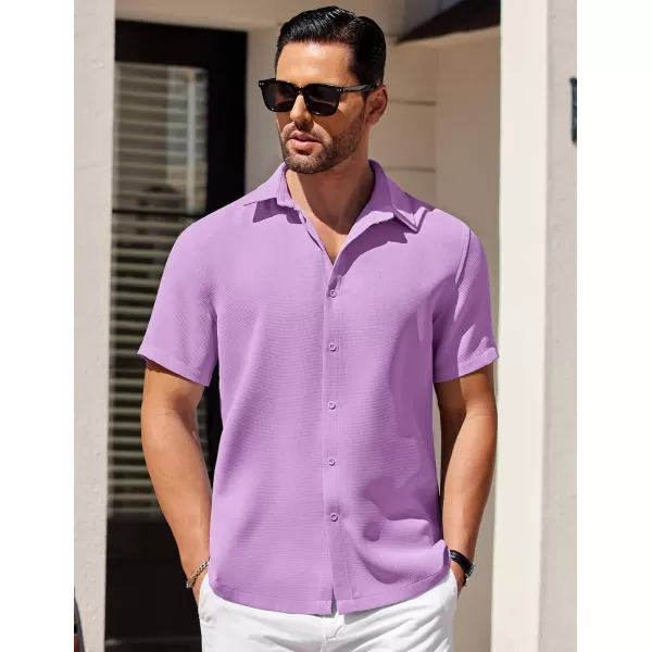 COOFANDY Mens Waffle Shirt Short Sleeve Button Down Shirts Casual Beach Vacation Shirts Textured Wrinkle Free Shirts