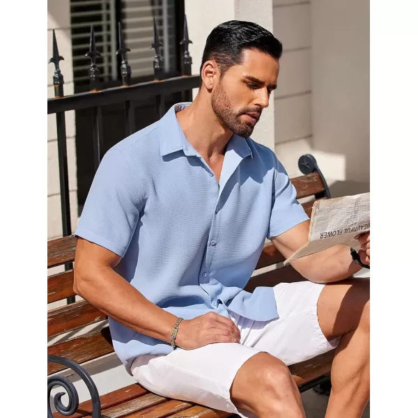 COOFANDY Mens Waffle Shirt Short Sleeve Button Down Shirts Casual Beach Vacation Shirts Textured Wrinkle Free Shirts