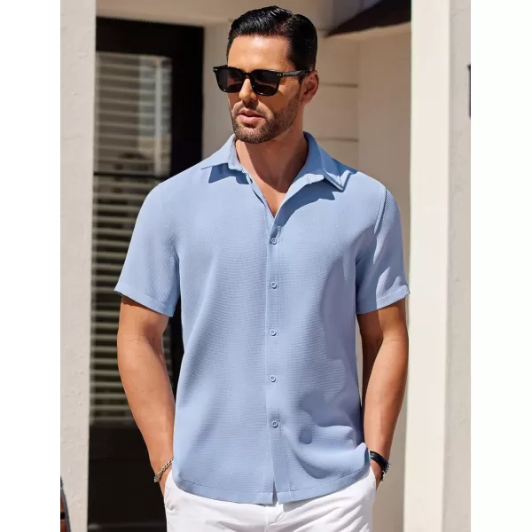 COOFANDY Mens Waffle Shirt Short Sleeve Button Down Shirts Casual Beach Vacation Shirts Textured Wrinkle Free Shirts