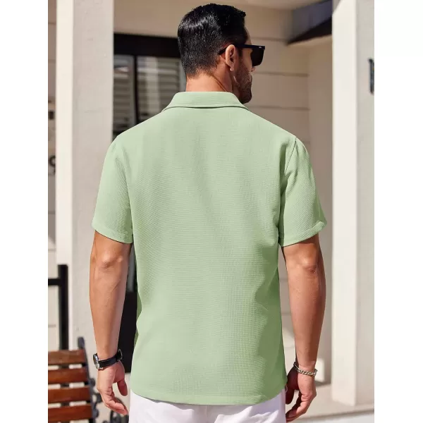 COOFANDY Mens Waffle Shirt Short Sleeve Button Down Shirts Casual Beach Vacation Shirts Textured Wrinkle Free Shirts