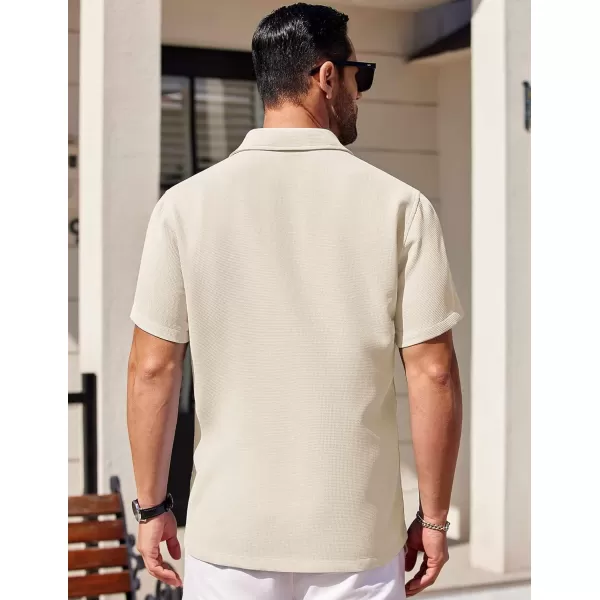 COOFANDY Mens Waffle Shirt Short Sleeve Button Down Shirts Casual Beach Vacation Shirts Textured Wrinkle Free Shirts