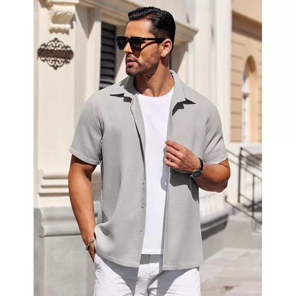 COOFANDY Mens Waffle Shirt Short Sleeve Button Down Shirts Casual Beach Vacation Shirts Textured Wrinkle Free Shirts