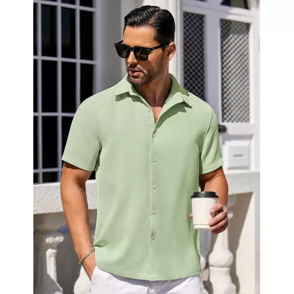 COOFANDY Mens Waffle Shirt Short Sleeve Button Down Shirts Casual Beach Vacation Shirts Textured Wrinkle Free Shirts