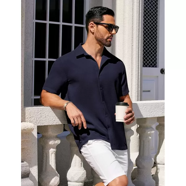 COOFANDY Mens Waffle Shirt Short Sleeve Button Down Shirts Casual Beach Vacation Shirts Textured Wrinkle Free Shirts