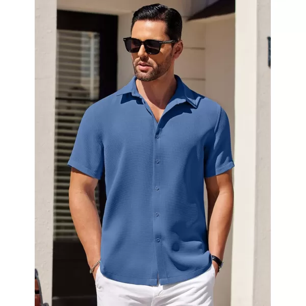 COOFANDY Mens Waffle Shirt Short Sleeve Button Down Shirts Casual Beach Vacation Shirts Textured Wrinkle Free Shirts