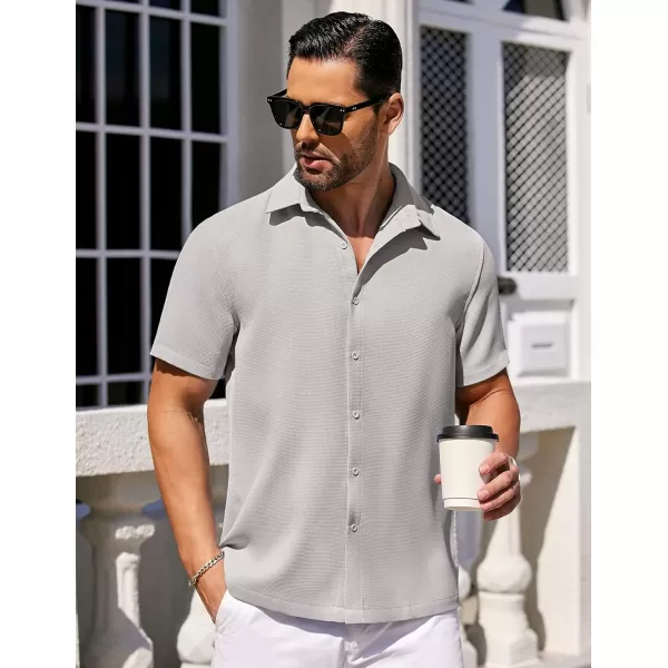 COOFANDY Mens Waffle Shirt Short Sleeve Button Down Shirts Casual Beach Vacation Shirts Textured Wrinkle Free Shirts