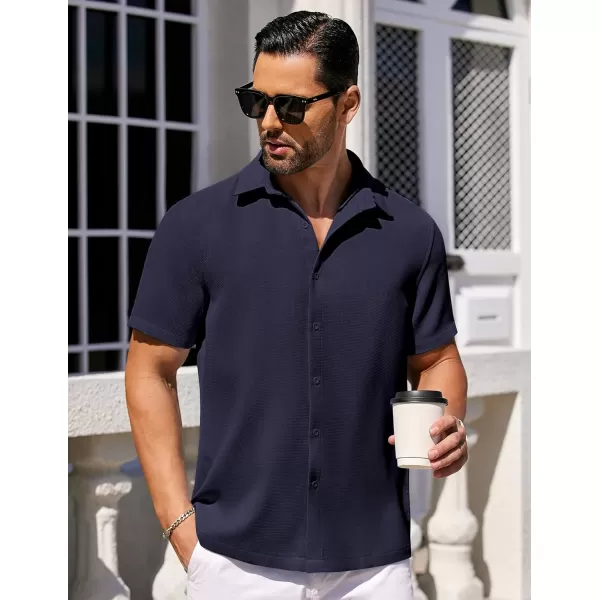 COOFANDY Mens Waffle Shirt Short Sleeve Button Down Shirts Casual Beach Vacation Shirts Textured Wrinkle Free Shirts