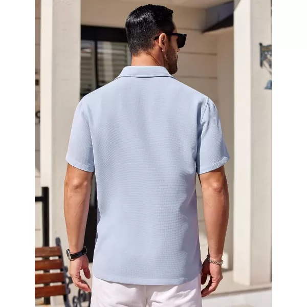 COOFANDY Mens Waffle Shirt Short Sleeve Button Down Shirts Casual Beach Vacation Shirts Textured Wrinkle Free Shirts
