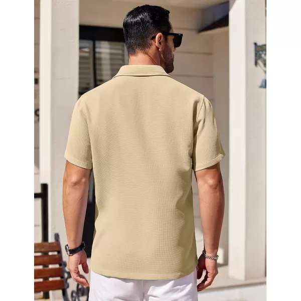 COOFANDY Mens Waffle Shirt Short Sleeve Button Down Shirts Casual Beach Vacation Shirts Textured Wrinkle Free Shirts