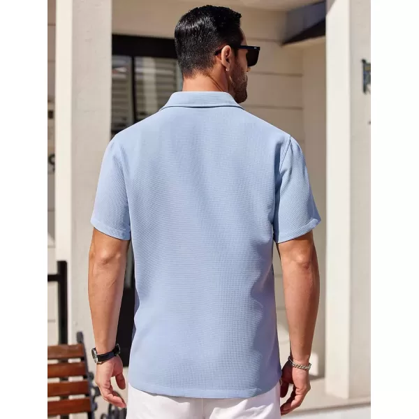 COOFANDY Mens Waffle Shirt Short Sleeve Button Down Shirts Casual Beach Vacation Shirts Textured Wrinkle Free Shirts