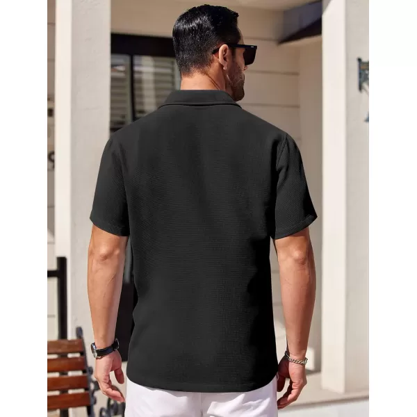 COOFANDY Mens Waffle Shirt Short Sleeve Button Down Shirts Casual Beach Vacation Shirts Textured Wrinkle Free Shirts