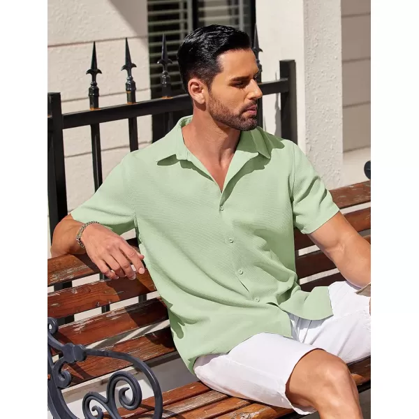 COOFANDY Mens Waffle Shirt Short Sleeve Button Down Shirts Casual Beach Vacation Shirts Textured Wrinkle Free Shirts