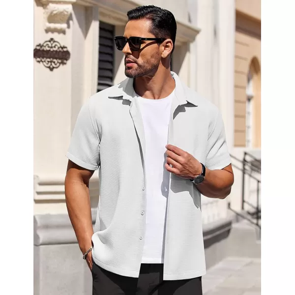 COOFANDY Mens Waffle Shirt Short Sleeve Button Down Shirts Casual Beach Vacation Shirts Textured Wrinkle Free Shirts