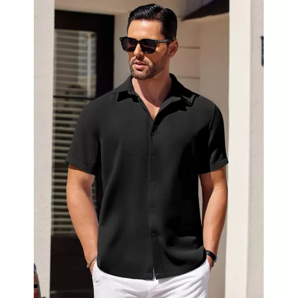 COOFANDY Mens Waffle Shirt Short Sleeve Button Down Shirts Casual Beach Vacation Shirts Textured Wrinkle Free Shirts