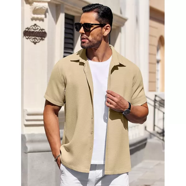 COOFANDY Mens Waffle Shirt Short Sleeve Button Down Shirts Casual Beach Vacation Shirts Textured Wrinkle Free Shirts