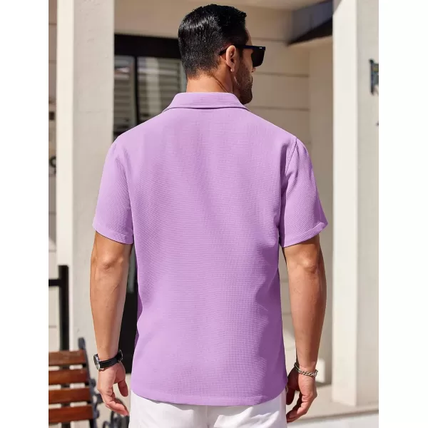 COOFANDY Mens Waffle Shirt Short Sleeve Button Down Shirts Casual Beach Vacation Shirts Textured Wrinkle Free Shirts