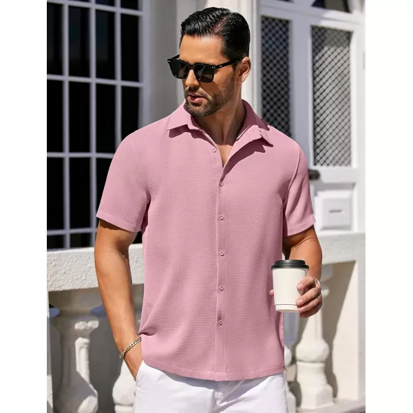 COOFANDY Mens Waffle Shirt Short Sleeve Button Down Shirts Casual Beach Vacation Shirts Textured Wrinkle Free Shirts
