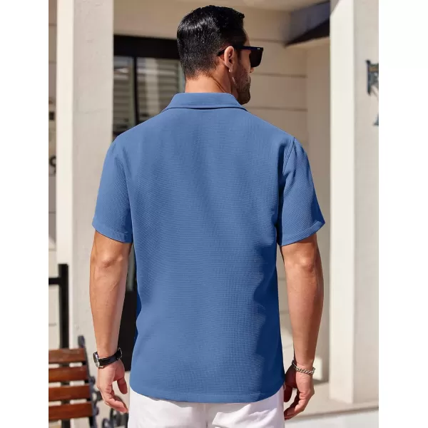COOFANDY Mens Waffle Shirt Short Sleeve Button Down Shirts Casual Beach Vacation Shirts Textured Wrinkle Free Shirts