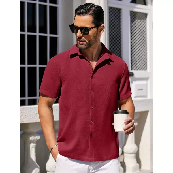 COOFANDY Mens Waffle Shirt Short Sleeve Button Down Shirts Casual Beach Vacation Shirts Textured Wrinkle Free Shirts