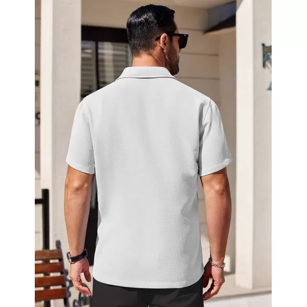 COOFANDY Mens Waffle Shirt Short Sleeve Button Down Shirts Casual Beach Vacation Shirts Textured Wrinkle Free Shirts