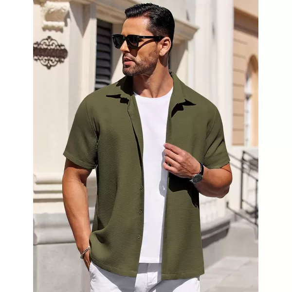 COOFANDY Mens Waffle Shirt Short Sleeve Button Down Shirts Casual Beach Vacation Shirts Textured Wrinkle Free Shirts
