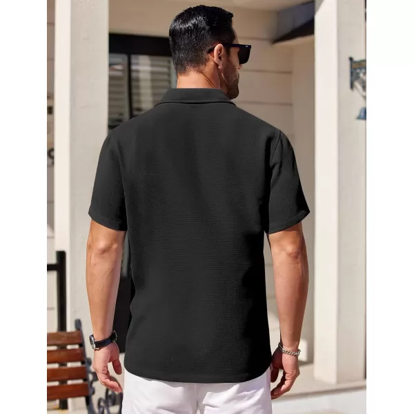 COOFANDY Mens Waffle Shirt Short Sleeve Button Down Shirts Casual Beach Vacation Shirts Textured Wrinkle Free Shirts