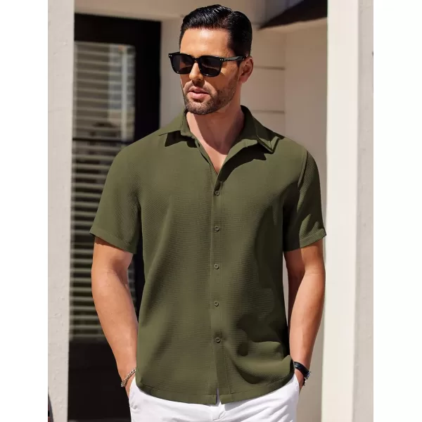 COOFANDY Mens Waffle Shirt Short Sleeve Button Down Shirts Casual Beach Vacation Shirts Textured Wrinkle Free Shirts