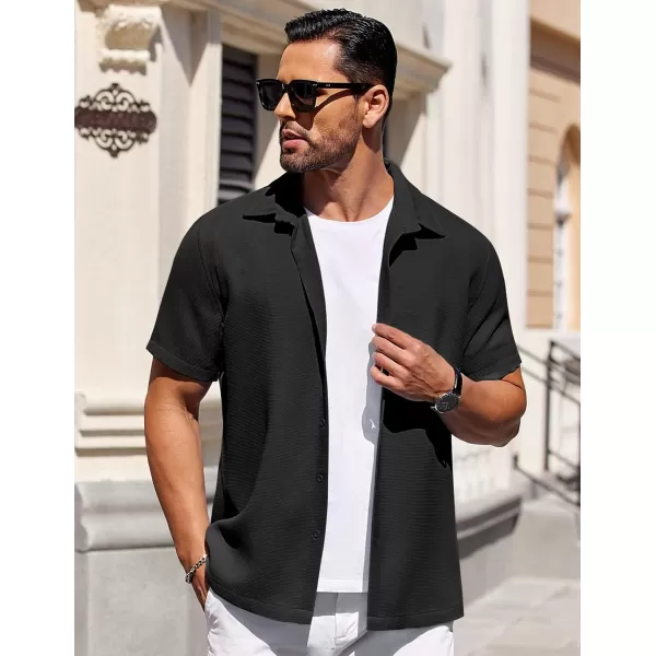 COOFANDY Mens Waffle Shirt Short Sleeve Button Down Shirts Casual Beach Vacation Shirts Textured Wrinkle Free Shirts