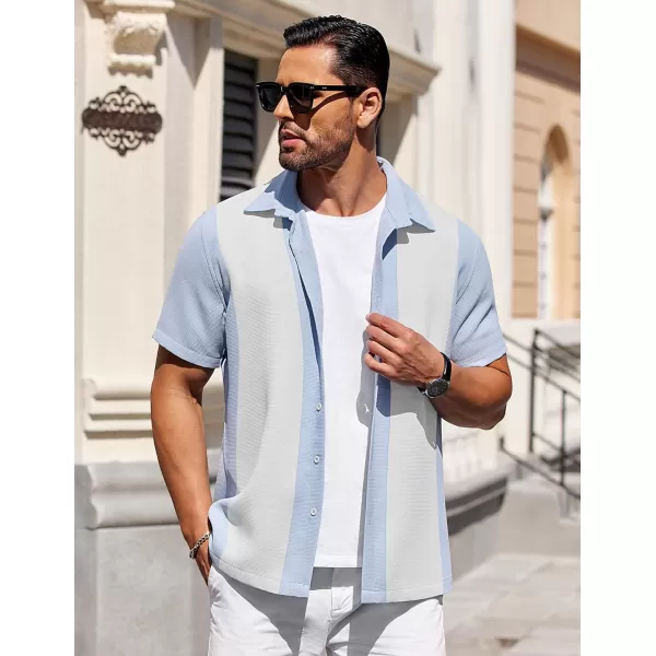 COOFANDY Mens Waffle Shirt Short Sleeve Button Down Shirts Casual Beach Vacation Shirts Textured Wrinkle Free Shirts