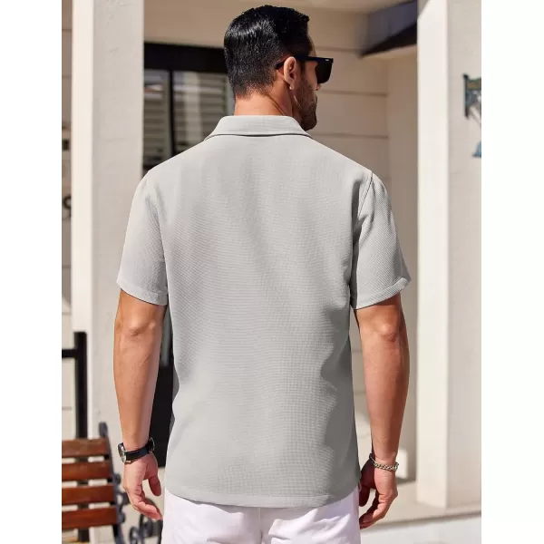 COOFANDY Mens Waffle Shirt Short Sleeve Button Down Shirts Casual Beach Vacation Shirts Textured Wrinkle Free Shirts