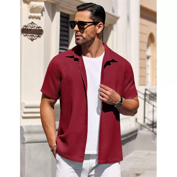 COOFANDY Mens Waffle Shirt Short Sleeve Button Down Shirts Casual Beach Vacation Shirts Textured Wrinkle Free Shirts