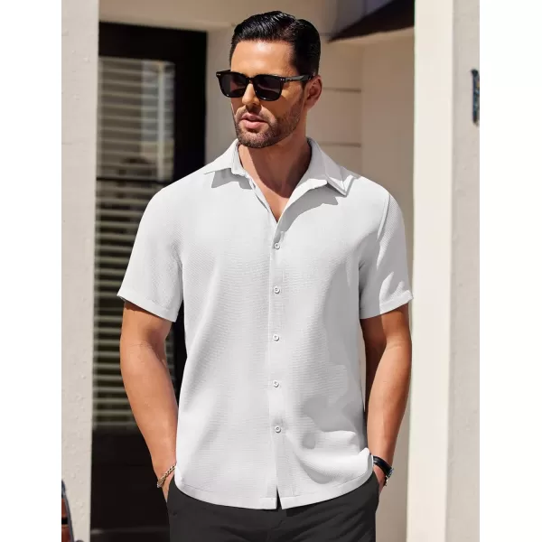 COOFANDY Mens Waffle Shirt Short Sleeve Button Down Shirts Casual Beach Vacation Shirts Textured Wrinkle Free Shirts