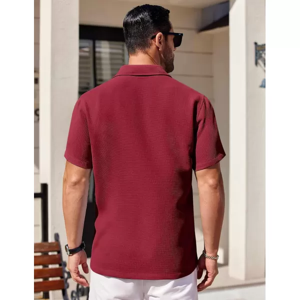 COOFANDY Mens Waffle Shirt Short Sleeve Button Down Shirts Casual Beach Vacation Shirts Textured Wrinkle Free Shirts
