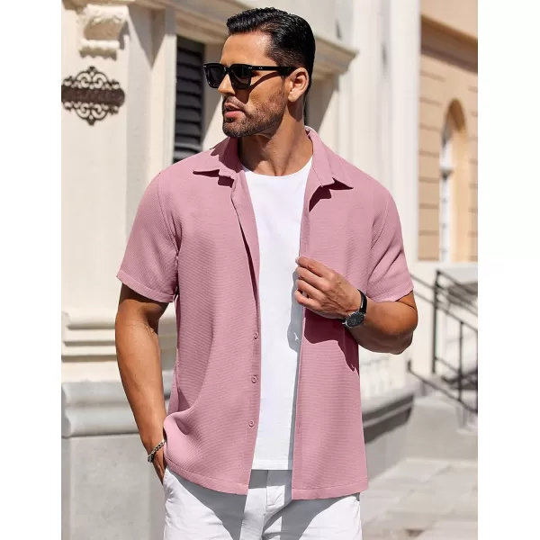 COOFANDY Mens Waffle Shirt Short Sleeve Button Down Shirts Casual Beach Vacation Shirts Textured Wrinkle Free Shirts