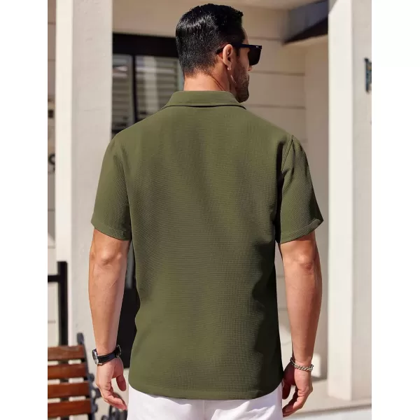 COOFANDY Mens Waffle Shirt Short Sleeve Button Down Shirts Casual Beach Vacation Shirts Textured Wrinkle Free Shirts