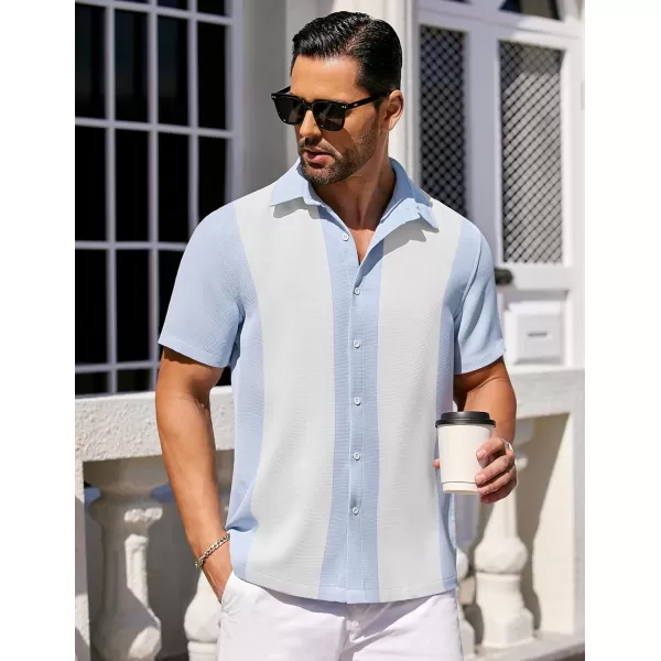 COOFANDY Mens Waffle Shirt Short Sleeve Button Down Shirts Casual Beach Vacation Shirts Textured Wrinkle Free Shirts