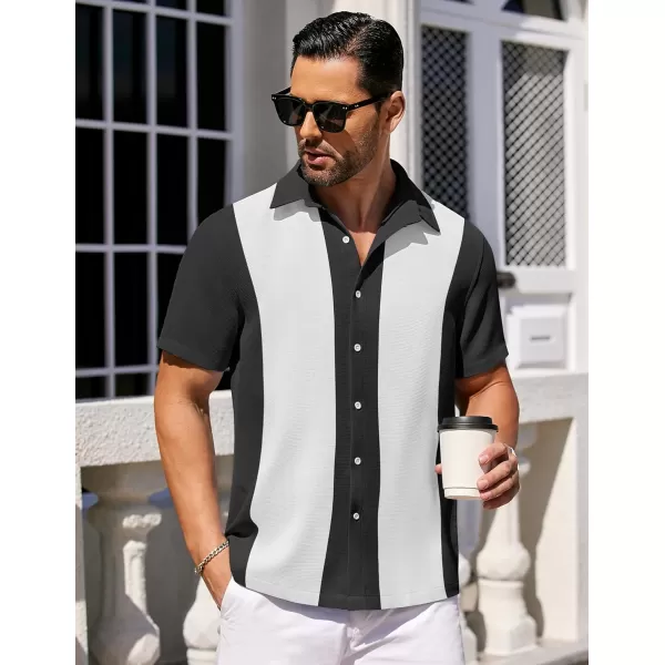 COOFANDY Mens Waffle Shirt Short Sleeve Button Down Shirts Casual Beach Vacation Shirts Textured Wrinkle Free Shirts